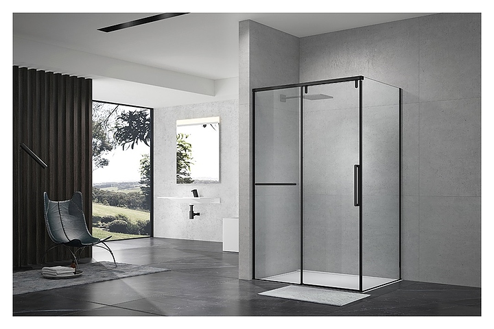 Уголок душевой Terminus Альба 2ES90х120B 90х120х220 см, прозрачное стекло, профиль черный
