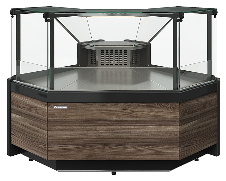 Витрина холодильная угловая Carboma Gelios GC111 VM-5-1 1008 (динамика, газлифт, без боковин, внешний угол 90) темный дуб