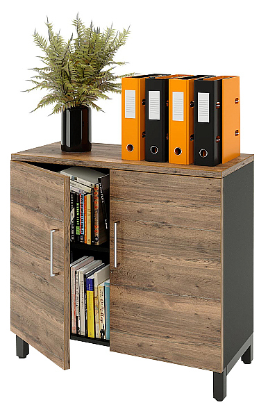 Шкаф для документов ZAMM 2 полки, 2 двери МК 414 90х41,4х83,7 см фасад дуб Галифакс олово, корпус черный