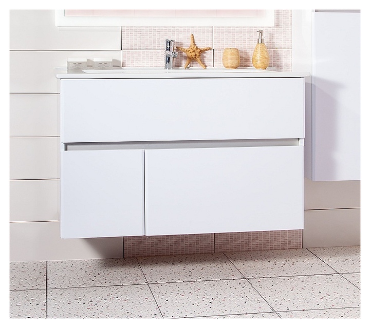 Тумба под раковину БРИКЛАЕР Мальта 105 см подвесная, белый глянец