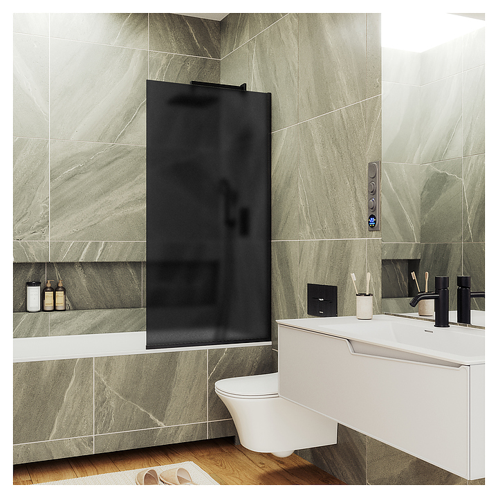 Шторка на ванну MaybahGlass MGV-251-6у 30х140 см, графит матовый, черный