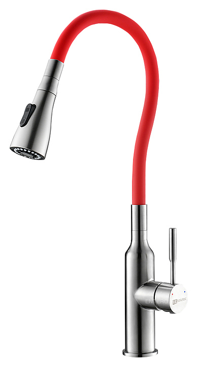 Смеситель для кухни LEMARK Expert LM5082S-Red с гибким поворотным изливом, хром/красный