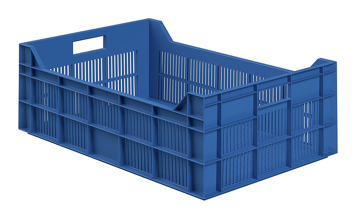 Ящик для овощей и фруктов iPlast 600х400х200 мм ЭКО, перфорированный, синий