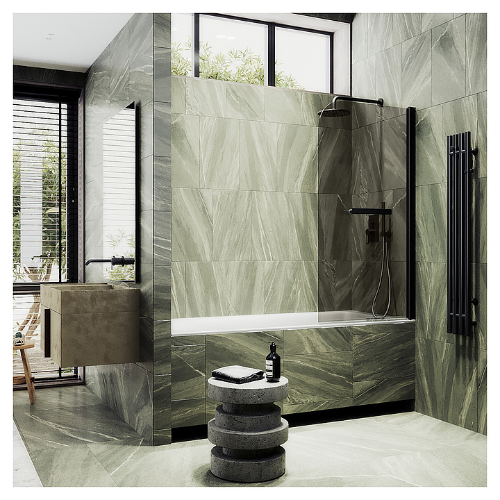 Шторка на ванну с полотенцедержателем MaybahGlass MGV-783-6 70х140 см, распашная, бронза, черный