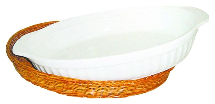 Блюдо P.L. Proff Cuisine S1479 22х14 см h=5 см (фарфор) овальное белое с плетеной подставкой 