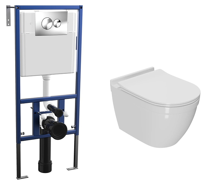 Унитаз подвесной с инсталляцией и кнопкой Bauedge Mif PRO NT0002-PRO+NV4501+NV7312