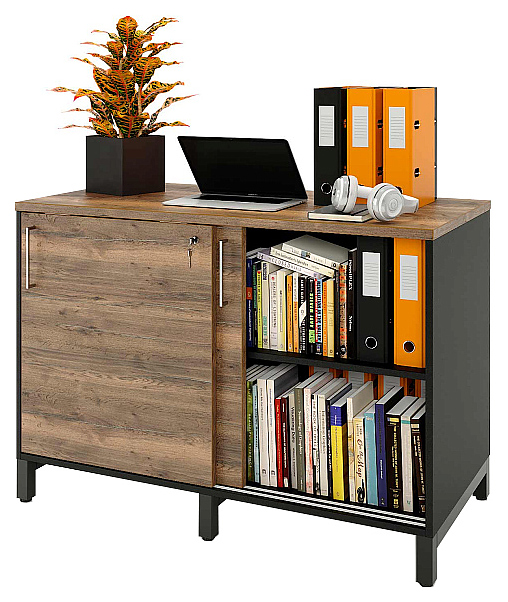 Локер ZAMM 2 полки МК 600 120х60х83,7 см фасад дуб Галифакс олово, корпус черный