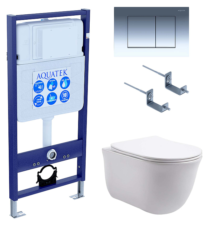 Унитаз подвесной с инсталляцией и сиденьем Aquatek SET КЛАССИК-010 4в1
