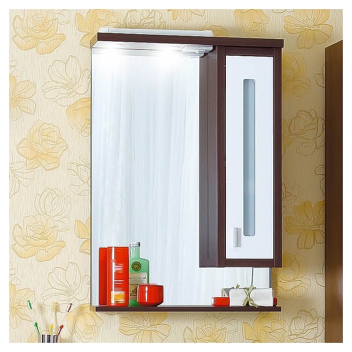 Зеркало БРИКЛАЕР Бали 62 62х84,3 см правое, с подсветкой, венге, белый глянец
