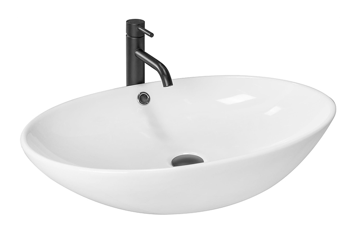 Раковина накладная Mira MR-8195 63х42 см, без отв. под смеситель, с переливом, керамика