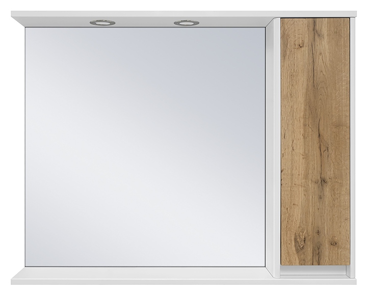 Шкаф зеркальный Misty Адриана-90 90х72 см с подсветкой, правый, белый, светлое дерево