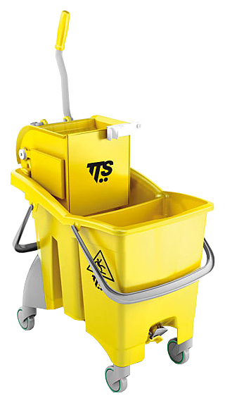Тележка уборочная TTS Action Pro 30 со сливными отверстиями и отжимом O-key, желтая