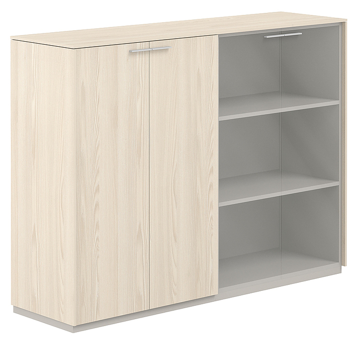 Шкаф для документов комбинированный средний NORDEN NZ-0305+NZ-0325.YN.YN.GL прозрачное стекло