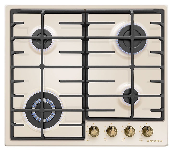 Варочная панель газовая Maunfeld EGHE.64.63CBG.R/G бежевая с ретро фурнитурой
