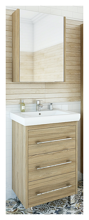 Гарнитур Sanflor Ларго 60 см, 3 предмета, напольный, с левост. зеркалом, белый, швейцарский вяз