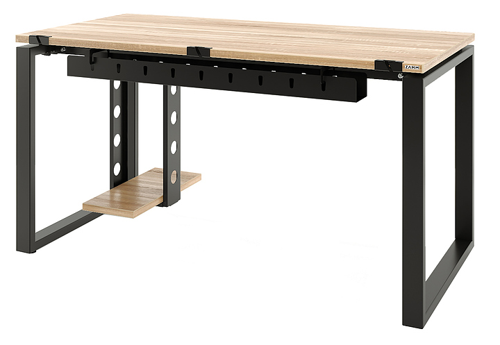 Стол офисный прямой ZAMM Зета 60х30 ТР 1200х700 с пропусками, кабель-каналом и подвесом системного блока, дуб бардолино /черный муар