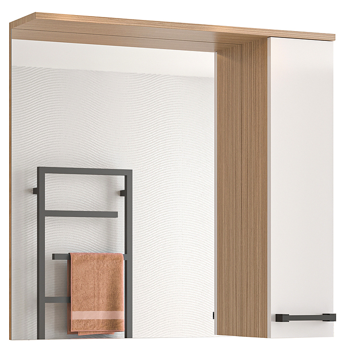 Шкаф зеркальный Misty Крафт-50 50,4х75 см правый, белый, зебрано сахара