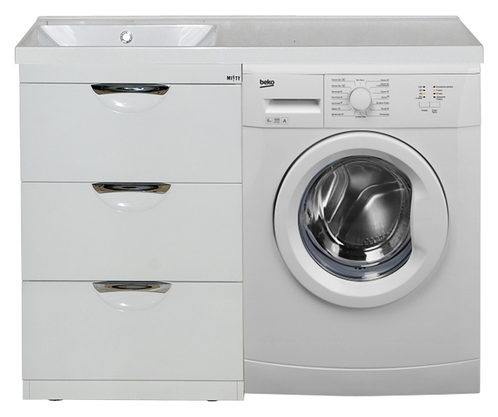 Тумба под раковину Misty Куба-50 43х87 см, с 3 ящиками, под стиральную машину, белая