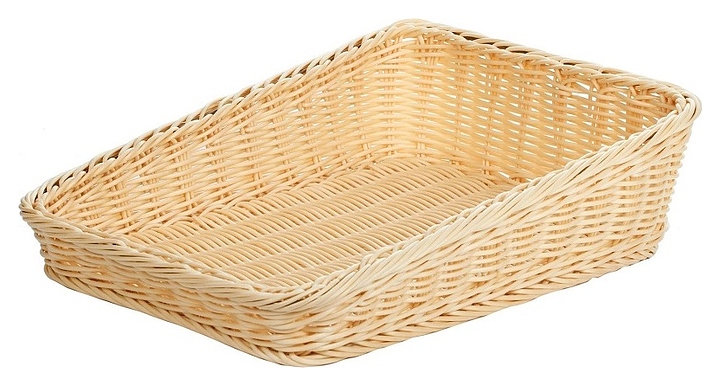 Корзина плетеная для хлеба MGprof 75312 43х43 см h=14/24 см (полиротанг) квадратная со скошенным краем бежевая