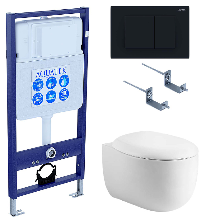 Унитаз подвесной с инсталляцией и сиденьем Aquatek SET АЛЬТАИР cm-012 4в1