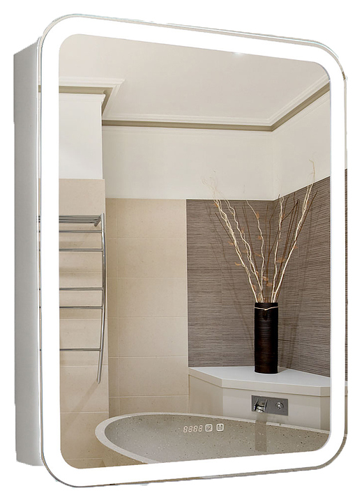 Шкаф зеркальный с LED-подсветкой Silver Mirrors Фиджи LED-00002363 60х80 см, с часами и сменой цвета