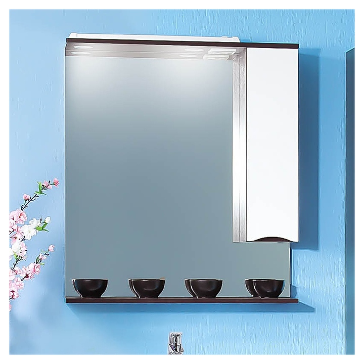 Зеркало БРИКЛАЕР Токио 80 78,4х86,4 см правое, с подсветкой, венге, белый глянец