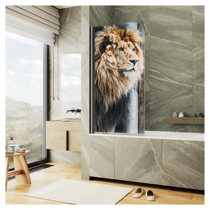 Шторка на ванну с фотопечатью MaybahGlass ФП001 60х140 см, поворотная, на монопетле, черный