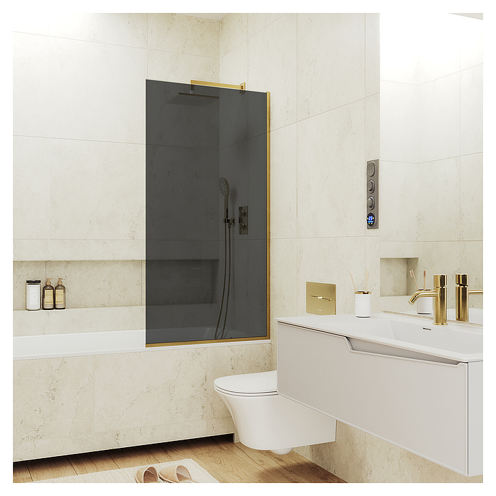 Шторка на ванну MaybahGlass MGV-80-3у 60х140 см, графит, золото