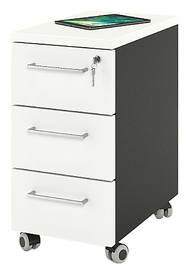 Тумба мобильная ZAMM 3 ящика 31х50х61 см фасад белый, корпус черный