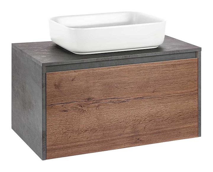 Тумба под раковину Vincea Mesa 800 T.Oak + Beton 80х50 см, с 2 ящиками, подвесная, дуб табак, бетон