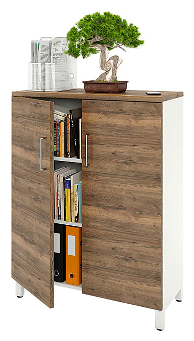 Шкаф для документов ZAMM 3 полки, 2 двери МК 414 90х41,4х120 см фасад дуб Галифакс олово, корпус белый