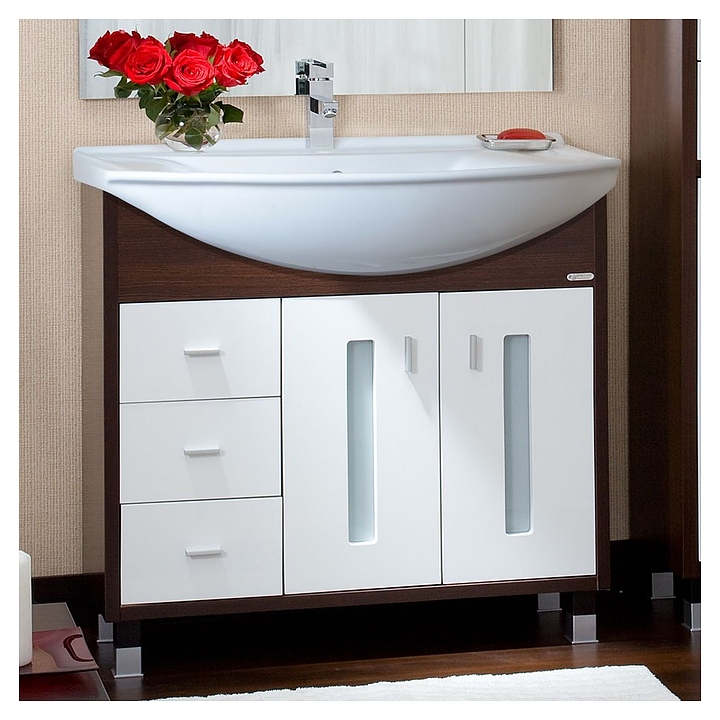 Тумба под раковину БРИКЛАЕР Бали 85 см напольная, венге/белый глянец