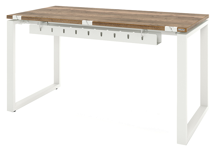Стол офисный прямой ZAMM Зета 60х30 ТР 1000х700 с пропусками и кабель-каналом, дуб галифакс олово/белый матовый