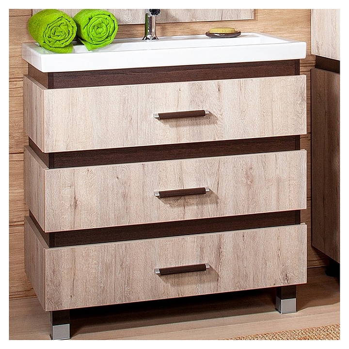 Тумба под раковину БРИКЛАЕР Техас 80 см напольная, дуб кантри, венге