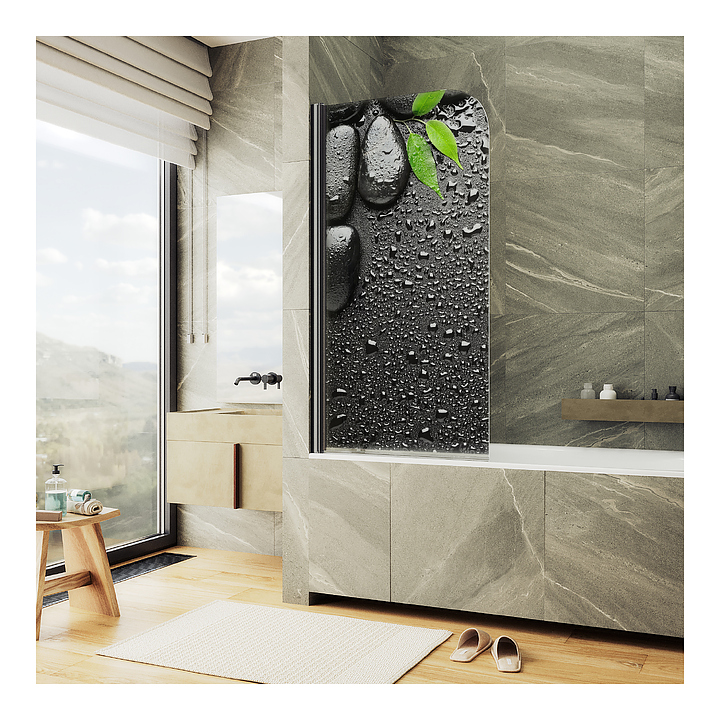 Шторка на ванну с фотопечатью MaybahGlass ФП006-6 80х140 см, поворотная, на монопетле, черный