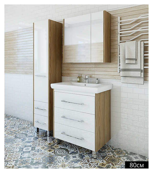 Гарнитур Sanflor Ларго 80 см, 4 предмета, напольный, с левост. зеркалом, с правост. пеналом, швейцарский вяз