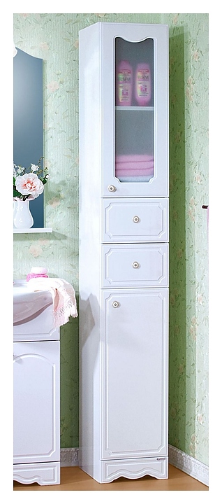 Шкаф-пенал БРИКЛАЕР Лючия 34 32х201 см с бельевой корзиной, белый глянец