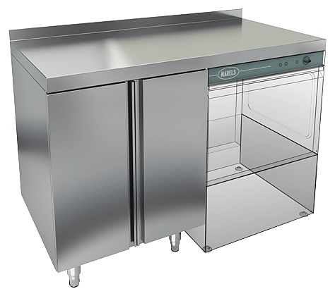 Стол под посудомоечную машину HICOLD НБМСЗКП-12/5БП с правым крылом и бортом