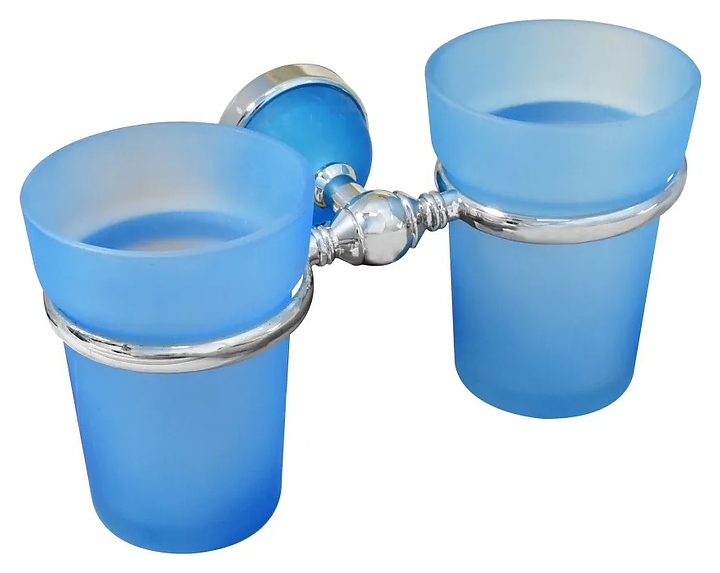 Подстаканник Puff Solinne 3068LB Хром+ двойной (металл / стекло матовое) хром / голубой