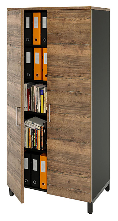 Шкаф для документов ZAMM 5 полок, 2 двери МК 600 90х60х190 см фасад дуб Галифакс олово, корпус черный