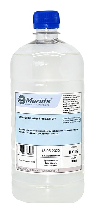 Гель дезинфицирующий для рук Merida MK106, 1 л