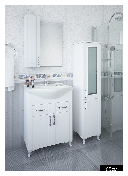 Гарнитур Sanflor Глория 65 см, 4 предмета, с правост. зеркалом, с левост. пеналом, белый