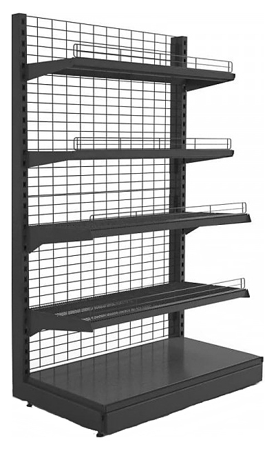 Стеллаж торцевой Евромаркет L=1000, H=1720, G=500 с полками 2х400 мм, 2х300 мм, нижний цоколь, дополнительная стойка