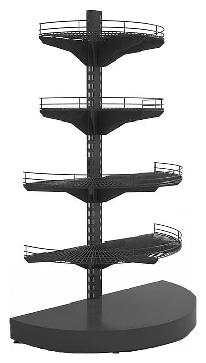 Стеллаж торцевой полукруглый Евромаркет H=1720, G=500 с полками 2х400 мм, 2х300 мм, нижний цоколь, дополнительная стойка