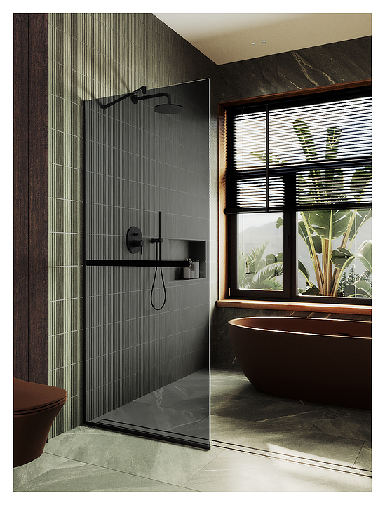 Перегородка душевая с полотенцедержателем MaybahGlass MGD-729-6у 79х195 см, графит, черный