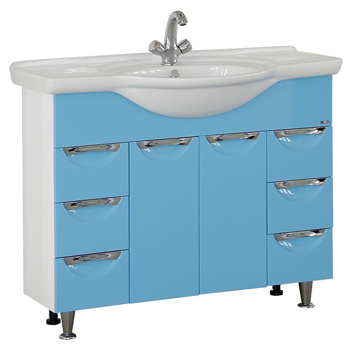 Тумба под раковину Misty Жасмин-105 101х70 см, с 6 ящиками, голубая