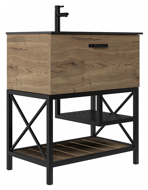 Тумба Comforty Бредфорд-75 с белой раковиной Comforty 75E, дуб темный