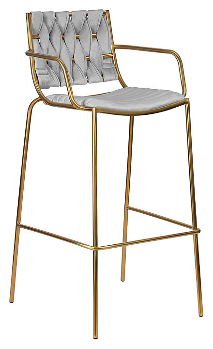 Стул барный DOBRIN 1637_Gold-LMN MILLER GOLD (светло-серый велюр, золотой металл)