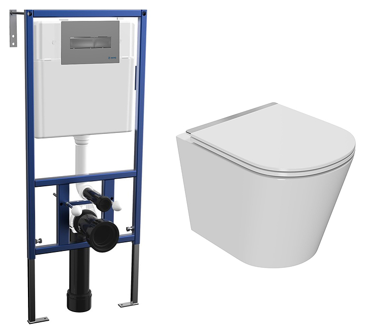 Унитаз подвесной с инсталляцией и кнопкой Bauedge Nimb BK0001-LUX+NV4501+NV7319