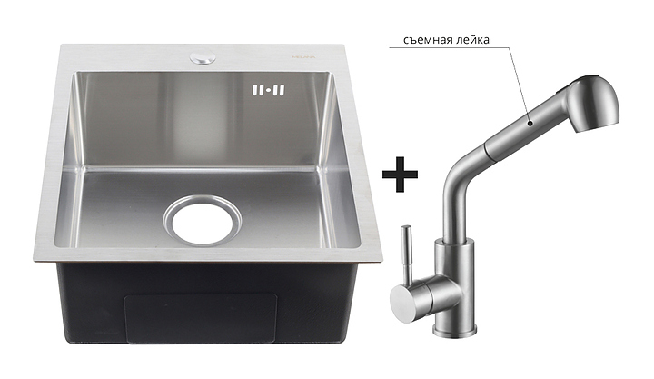 Кухонная мойка со смесителем MELANA H44485 ProfLine 3,0/220 + F 8109 сатин